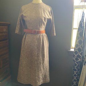 Vintage 1960s R & K Original brown multicolor speckled wool tweed daydress